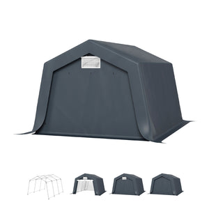 PHI VILLA Outdoor Storage Shed with Roll-up Ventilated Door, Portable Storage Tent Carport for Motorcycle, Firewood, Garden Tools