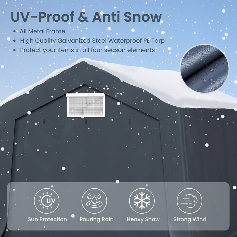 PHI VILLA Outdoor Portable Storage Carport for Motorcycle, Firewood, Garden Tools