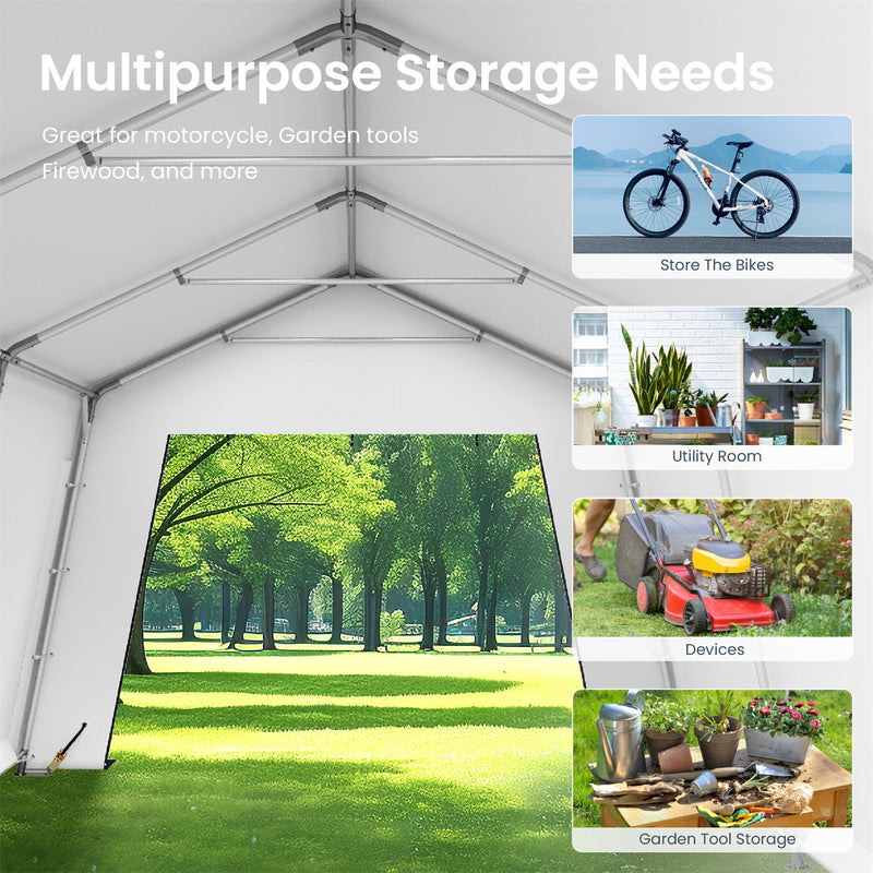 PHI VILLA Outdoor Portable Storage Carport for Motorcycle, Firewood, Garden Tools