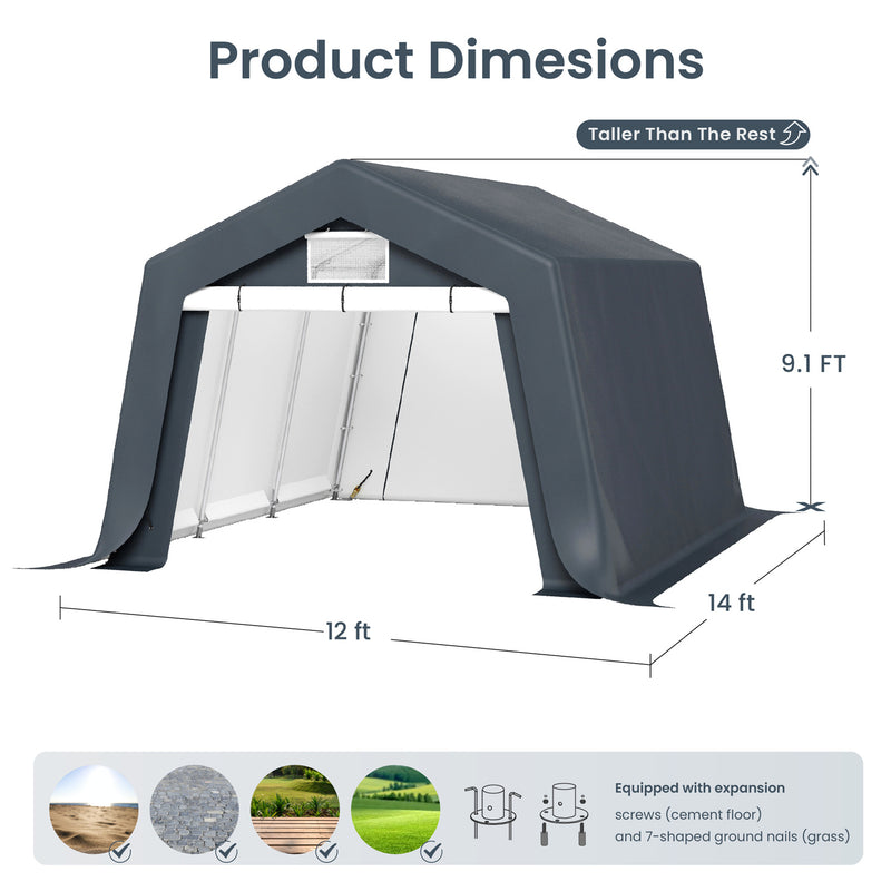 PHI VILLA Outdoor Portable Storage Carport for Motorcycle, Firewood, Garden Tools