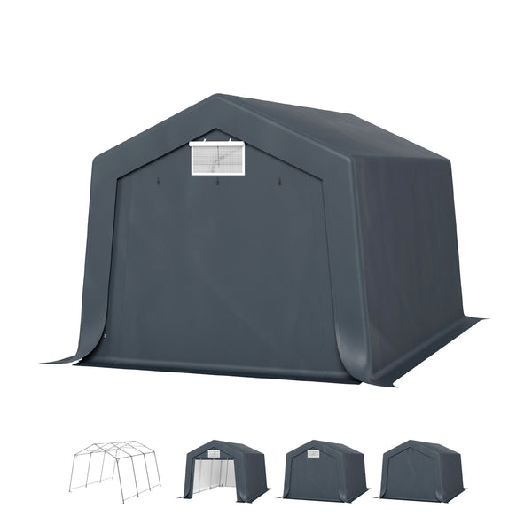 PHI VILLA Outdoor Storage Shed with Roll-up Ventilated Door, Portable Storage Tent Carport for Motorcycle, Firewood, Garden Tools