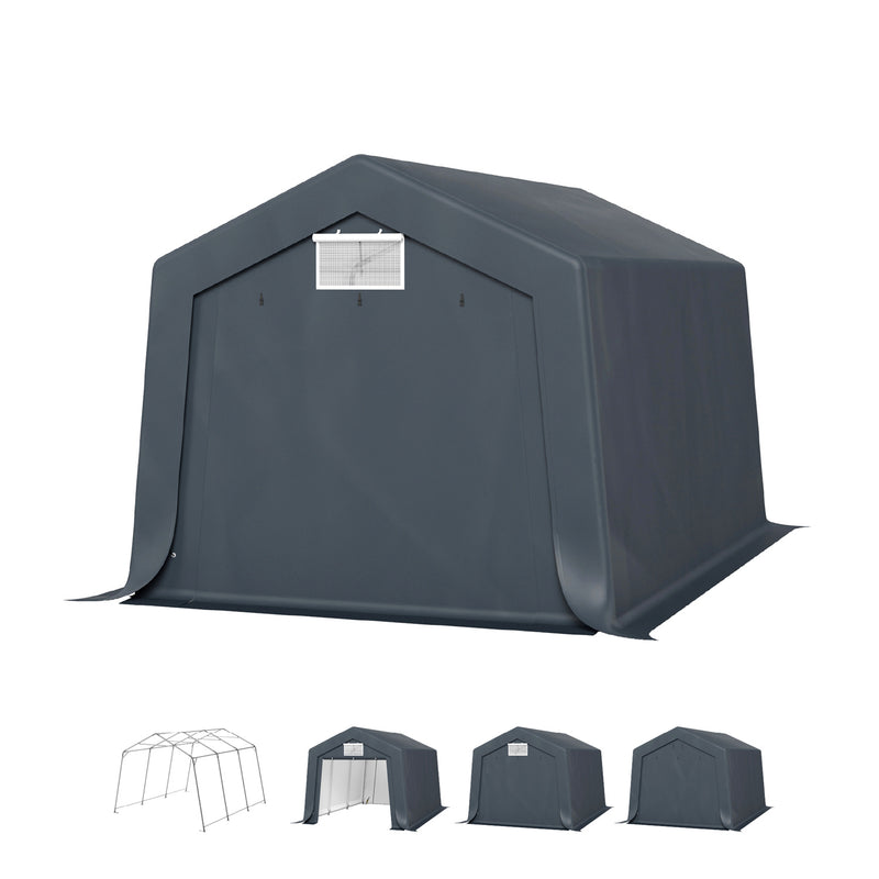 PHI VILLA Outdoor Storage Shed with Roll-up Ventilated Door, Portable Storage Tent Carport for Motorcycle, Firewood, Garden Tools