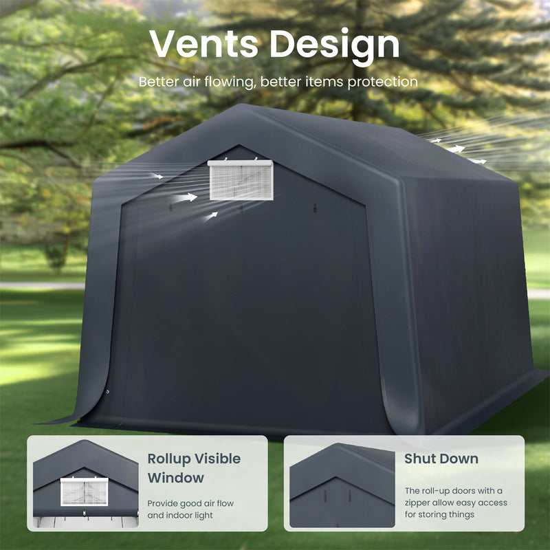 PHI VILLA Outdoor Portable Storage Carport for Motorcycle, Firewood, Garden Tools