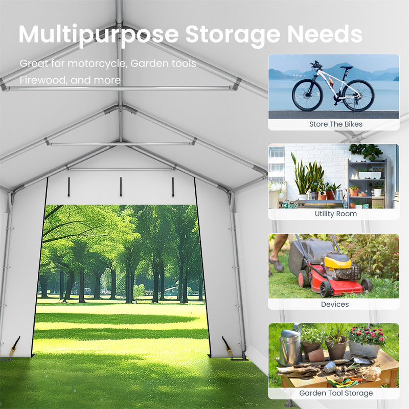 PHI VILLA Outdoor Portable Storage Carport for Motorcycle, Firewood, Garden Tools