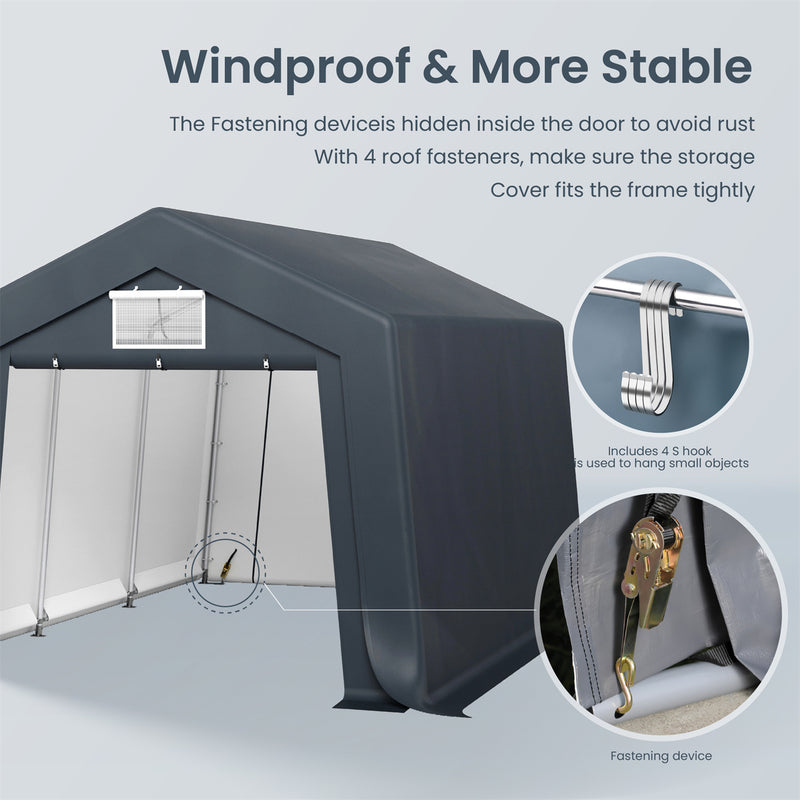 PHI VILLA Outdoor Portable Storage Carport for Motorcycle, Firewood, Garden Tools