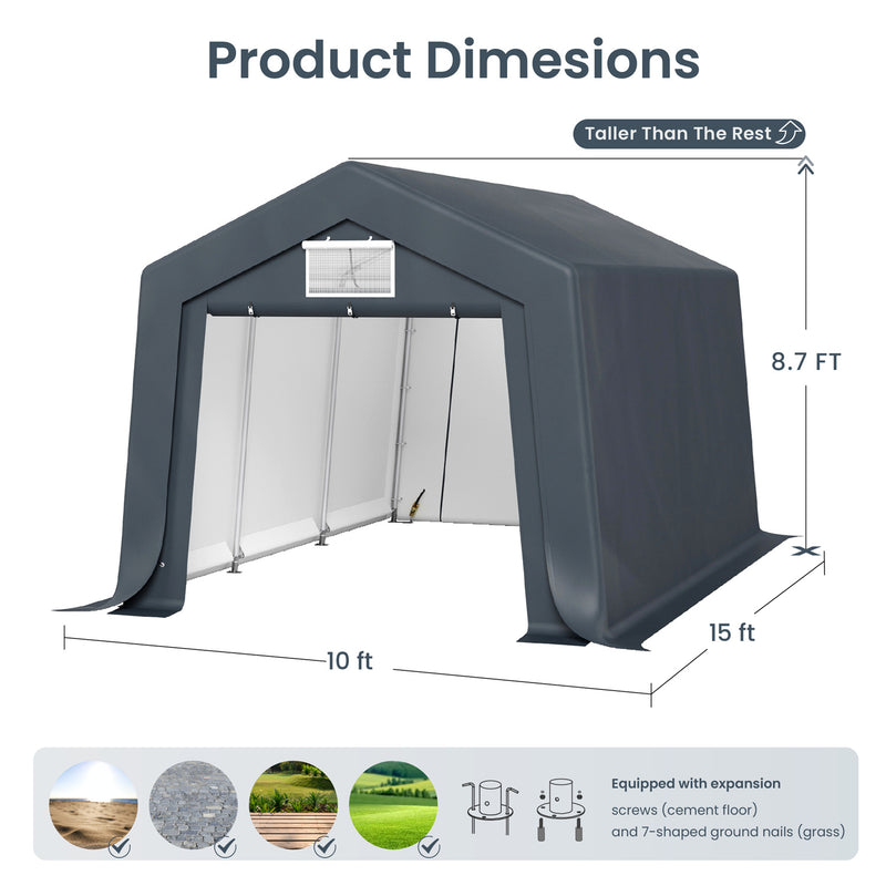 PHI VILLA Outdoor Portable Storage Carport for Motorcycle, Firewood, Garden Tools
