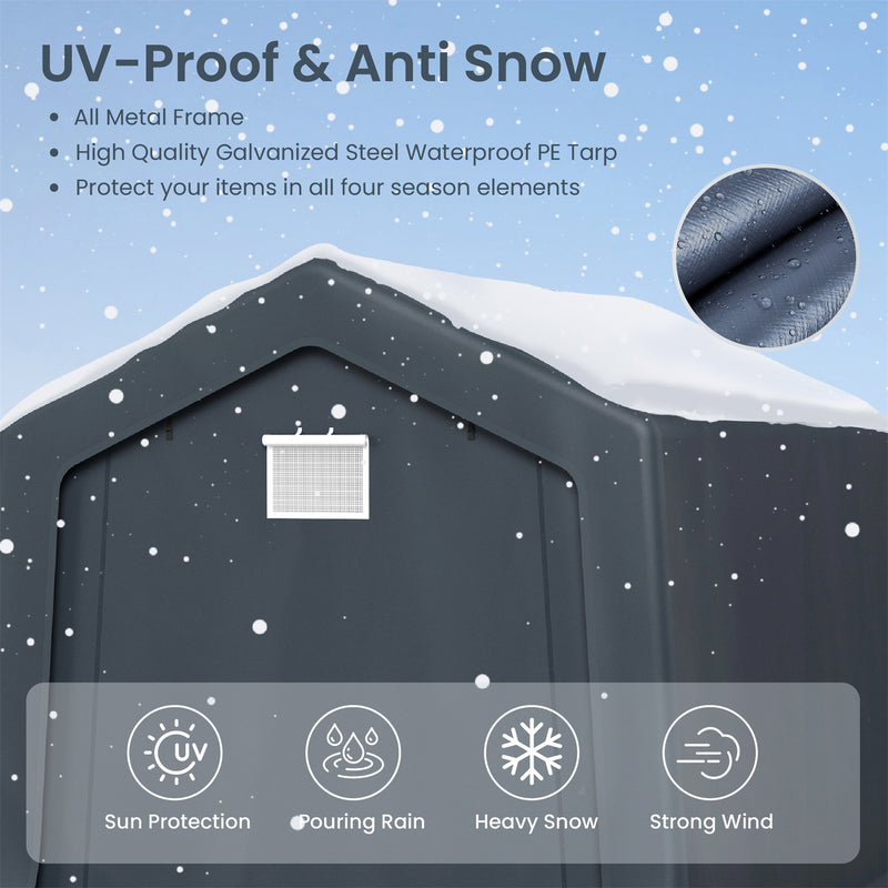 PHI VILLA Outdoor Portable Storage Carport for Motorcycle, Firewood, Garden Tools