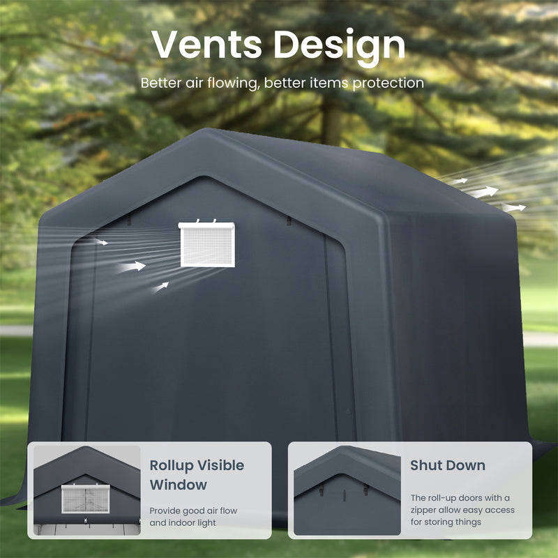 PHI VILLA Outdoor Portable Storage Carport for Motorcycle, Firewood, Garden Tools