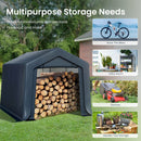 PHI VILLA Outdoor Storage Shed with Roll-up Ventilated Door, Portable Storage Tent Carport for Motorcycle, Firewood, Garden Tools