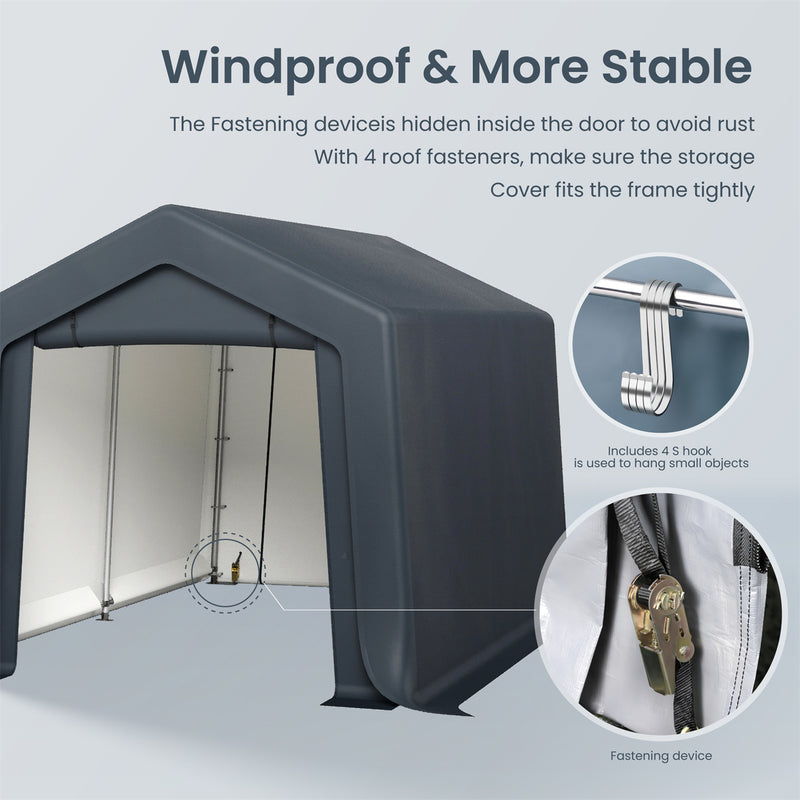 PHI VILLA Outdoor Portable Storage Carport for Motorcycle, Firewood, Garden Tools