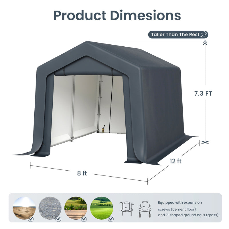 PHI VILLA Outdoor Portable Storage Carport for Motorcycle, Firewood, Garden Tools