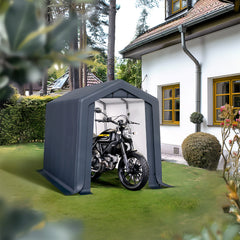 PHI VILLA Outdoor Storage Shed with Roll-up Ventilated Door, Portable Storage Tent Carport for Motorcycle, Firewood, Garden Tools