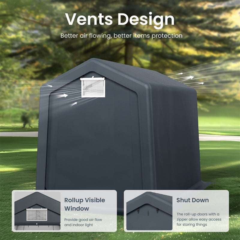 PHI VILLA Outdoor Portable Storage Carport for Motorcycle, Firewood, Garden Tools