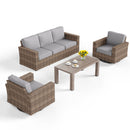 Luxury Patio Rattan Swivel Sofa Set with Wood Table