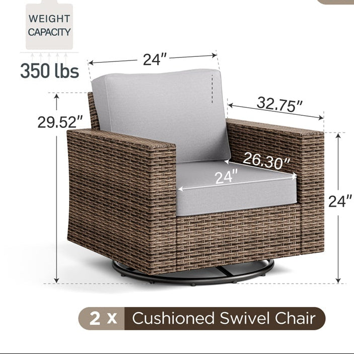 2 Swivel Chairs for CR008 Wicker Sofa Set