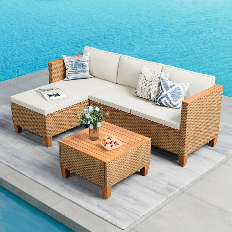 Phi Villa Patio 3-Piece All Weather Wicker Sofa