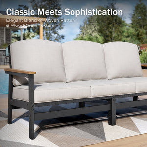 5-Seater Eco-Friendly HDPE Rattan and Wood-Grain Tranquil Garden Sofa Set