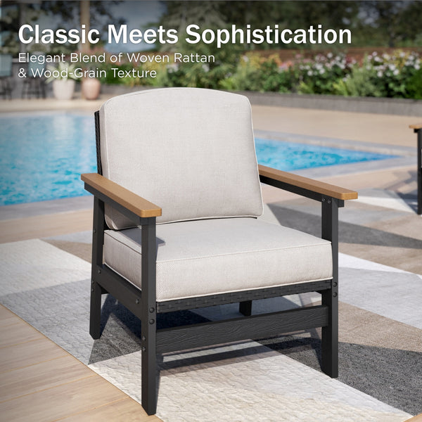 5-Seater Eco-Friendly HDPE Rattan and Wood-Grain Tranquil Garden Sofa Set