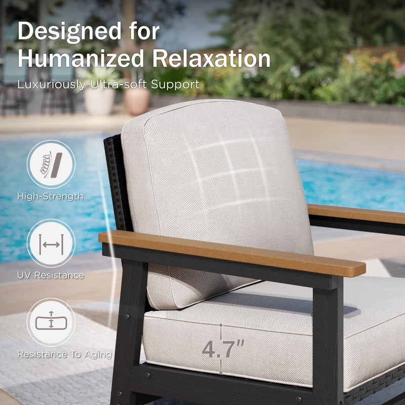 Phi Villa 5-Seater Patio Rattan and Wood-Grain Sofa Set