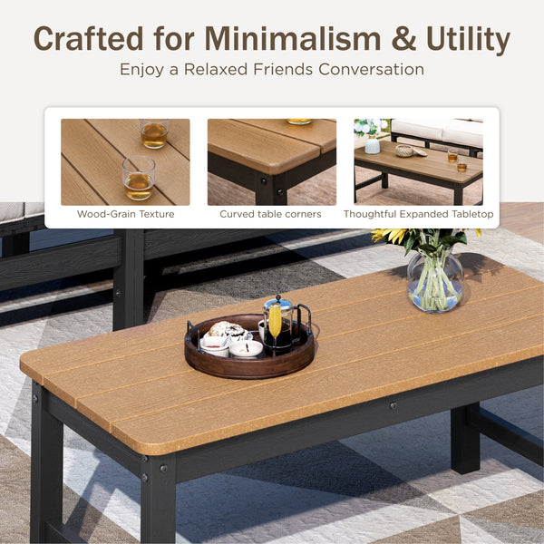 5-Seater Eco-Friendly HDPE Rattan and Wood-Grain Tranquil Garden Sofa Set