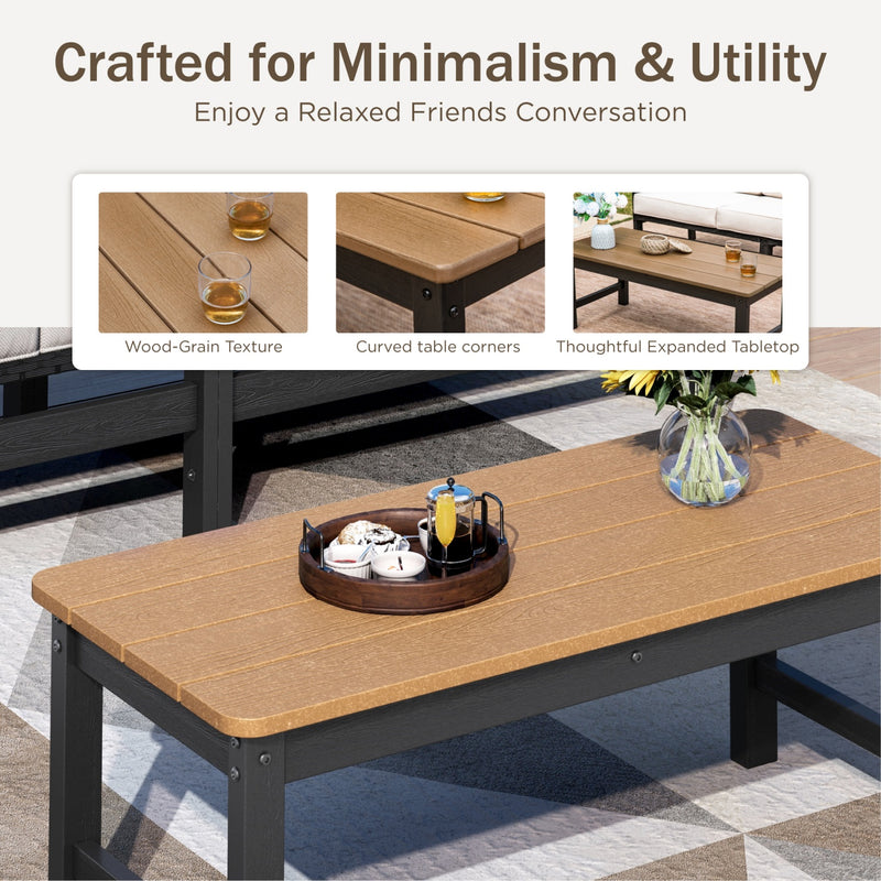 Phi Villa 5-Seater Patio Rattan and Wood-Grain Sofa Set