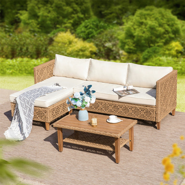 4-Seater Budget-Friendly Bohemian Wicker and Wood Garden Sofa Set