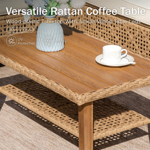 4-Seater Budget-Friendly Bohemian Wicker and Wood Garden Sofa Set