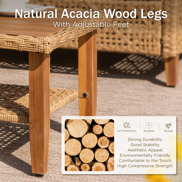 4-Seater Budget-Friendly Bohemian Wicker and Wood Garden Sofa Set