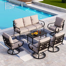 7-Seater Patio Metal Swivel Vines Sofa Set with Coffee Table