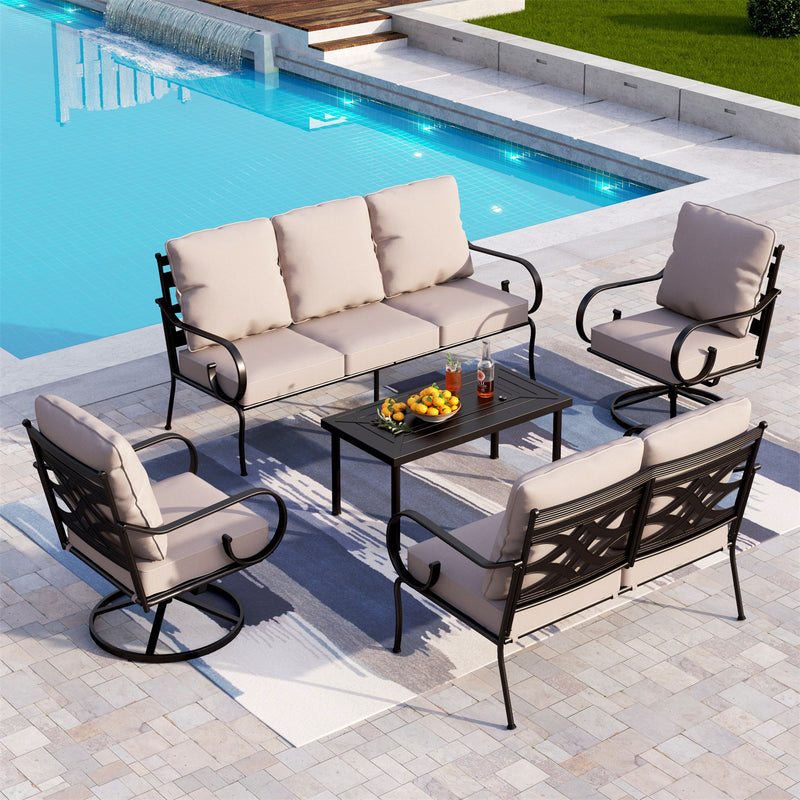Phi Villa 7-Seater Outdoor Elegant Sofa Set With Love Seat & Metal Coffee Table