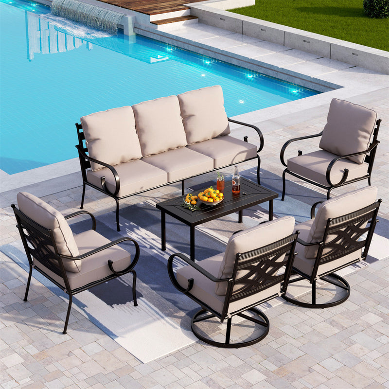 Phi Villa 7-Seater Patio Elegant Sofa Set With Cushions & Metal Coffee Table