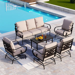 7-Seater Patio Metal Rocking Vines Sofa Set with Coffee Table