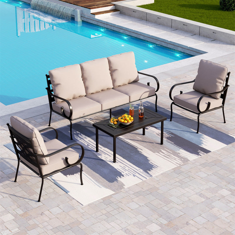 Phi Villa 5-Seater Patio Elegant Sofa Set With Cushions & Metal Coffee Table