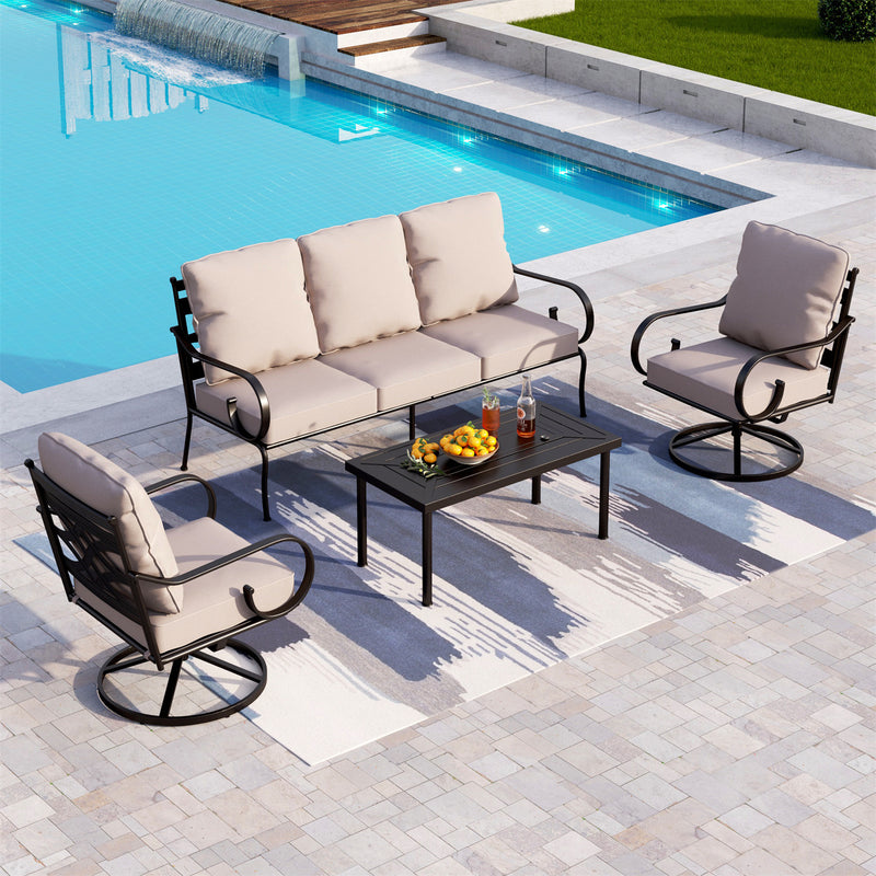 Phi Villa 5-Seater Patio Elegant Sofa Set With Cushions & Metal Coffee Table