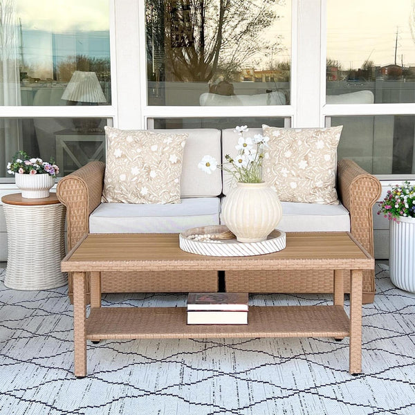 Outdoor Wicker Sectional with Rattan Coffee Table