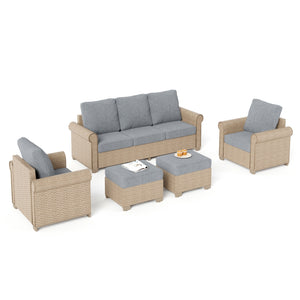 Classic Wicker Garden Sofa Set with Ottomans