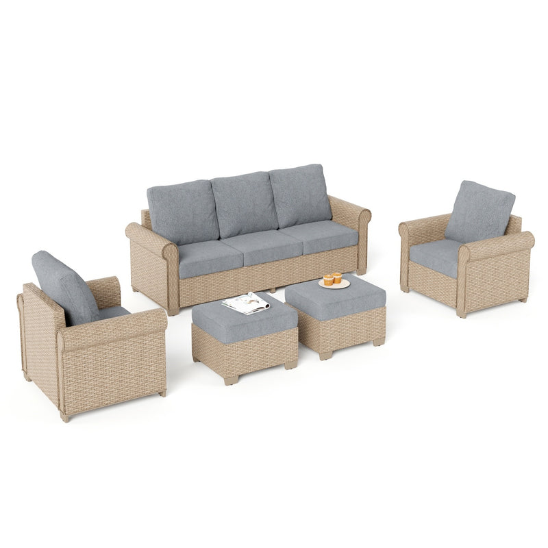Phi Villa Patio Furniture Classic Garden Wicker Conversation Sofa Set