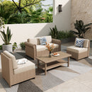 Outdoor Wicker Sectional with Rattan Coffee Table