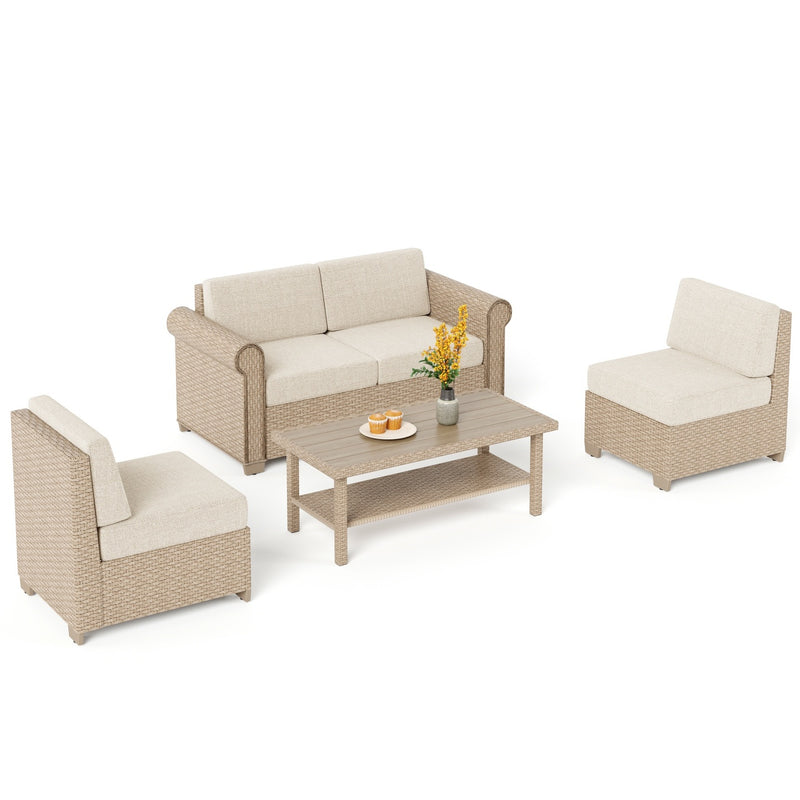 Phi Villa Outdoor Classic Garden Modular Wicker Deep Sofa Set with Coffee Table