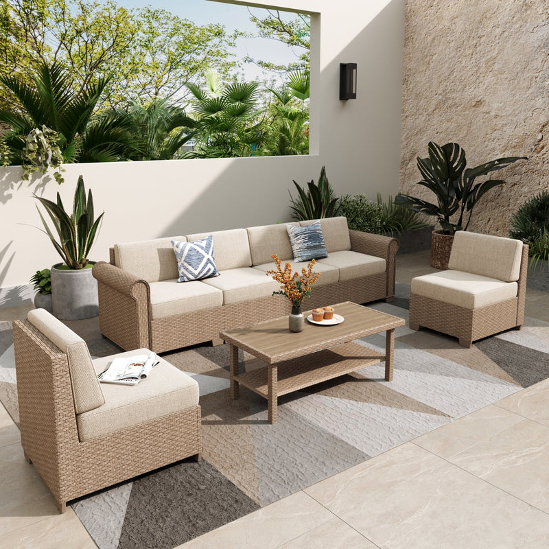 Phi Villa Outdoor Classic Garden Modular Wicker Deep Sofa Set with Coffee Table