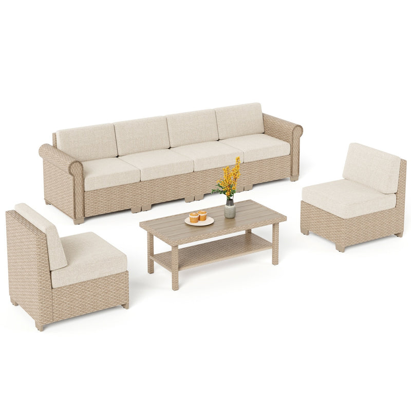 Phi Villa Outdoor Classic Garden Modular Wicker Deep Sofa Set with Coffee Table