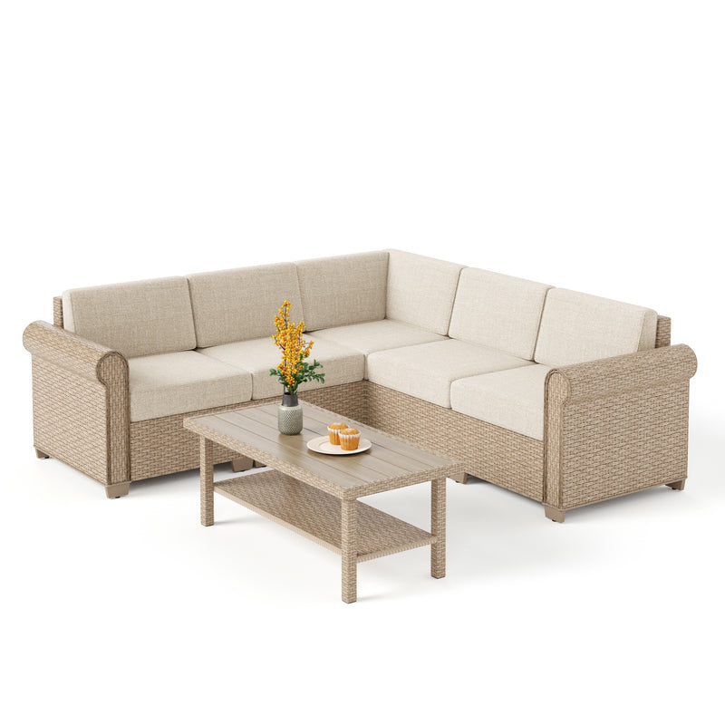 Phi Villa Outdoor Classic Garden Modular Wicker Deep Sofa Set with Coffee Table