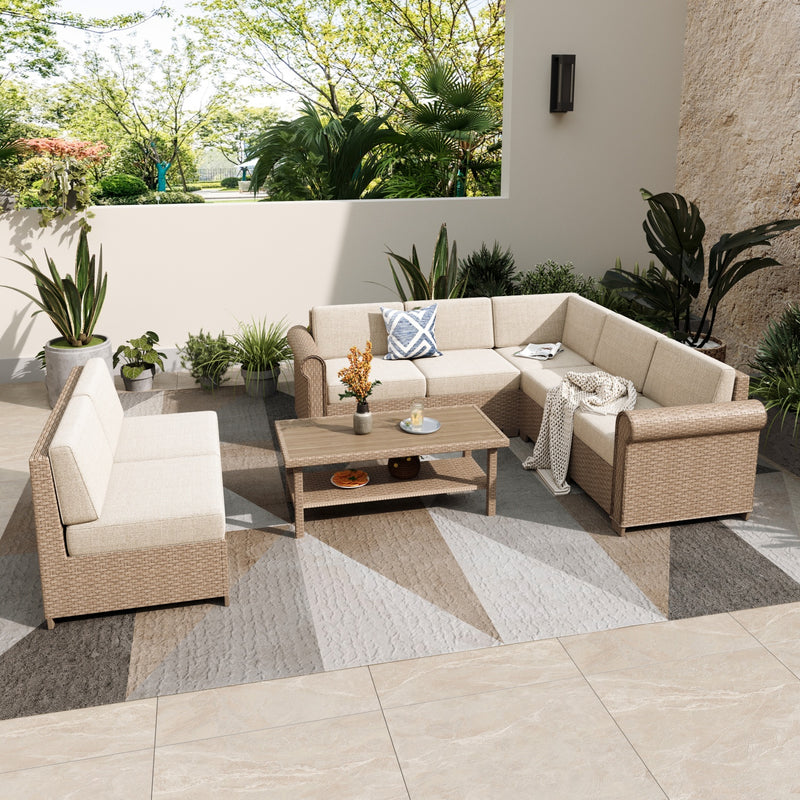 Phi Villa Outdoor Classic Garden Modular Wicker Deep Sofa Set with Coffee Table