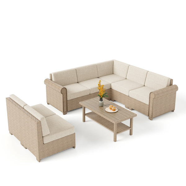 Outdoor Wicker Sectional with Rattan Coffee Table