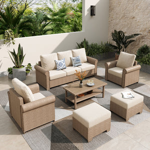 Classic Wicker Garden Sofa Set with Ottomans