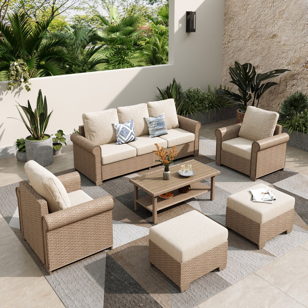 Classic Wicker Garden Sofa Set with Ottomans