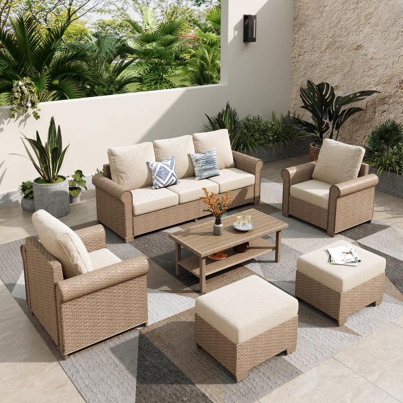 Phi Villa Patio Furniture Classic Garden Wicker Conversation Sofa Set