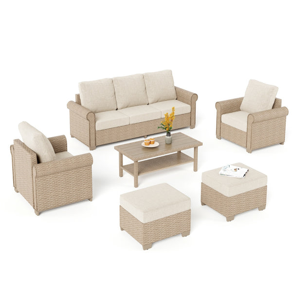 Classic Wicker Garden Sofa Set with Ottomans