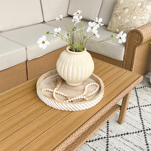 Outdoor Wicker Sectional with Rattan Coffee Table