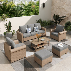 Classic Wicker Garden Sofa Set with Ottomans